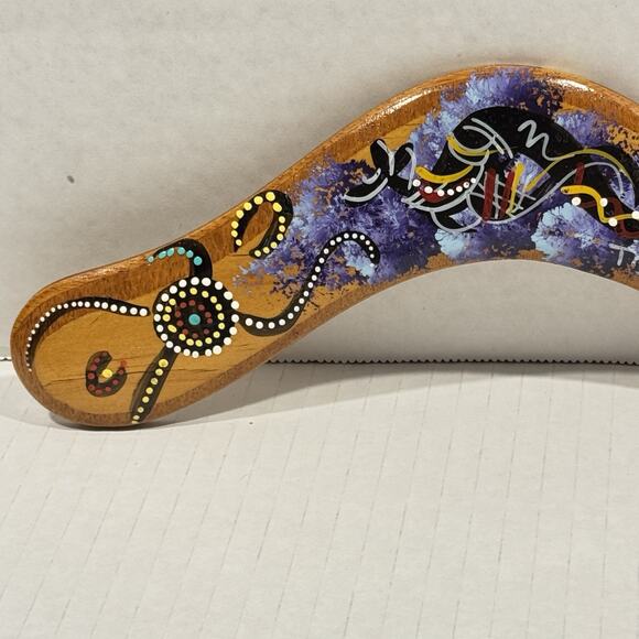 Handmade Australian Wooden Boomerang Native Aboriginal Dot Art Design Souvenir - Picture 3 of 5
